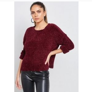 Forever 21 Burgundy Cropped Chenille Sweater